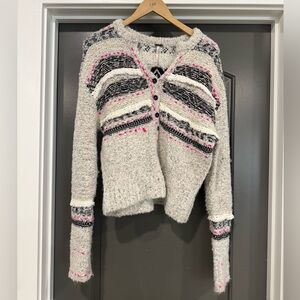 Free People Cream and Black Striped Cardigan